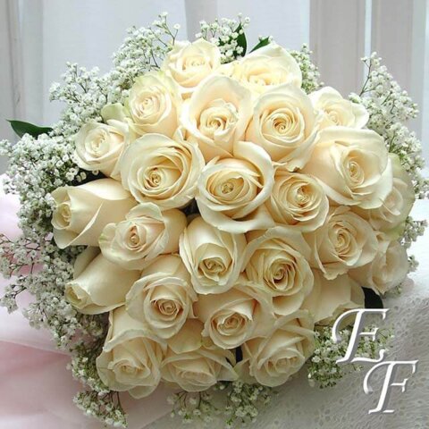 Bridal bouquet with all white roses