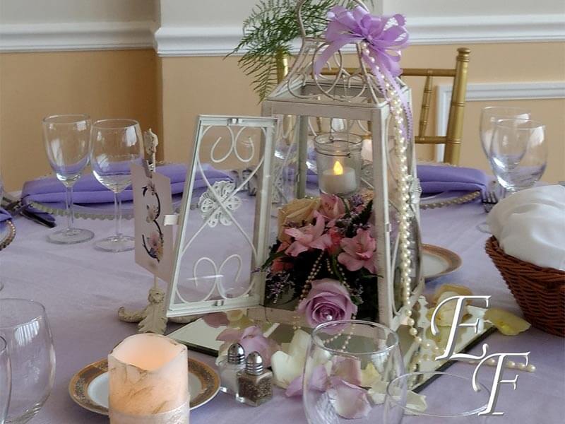 Floral centerpiece with a lantern