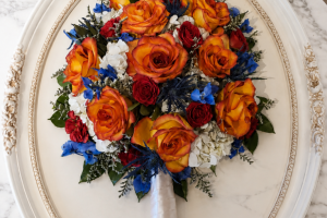 Orange & White Bouqet White Frame